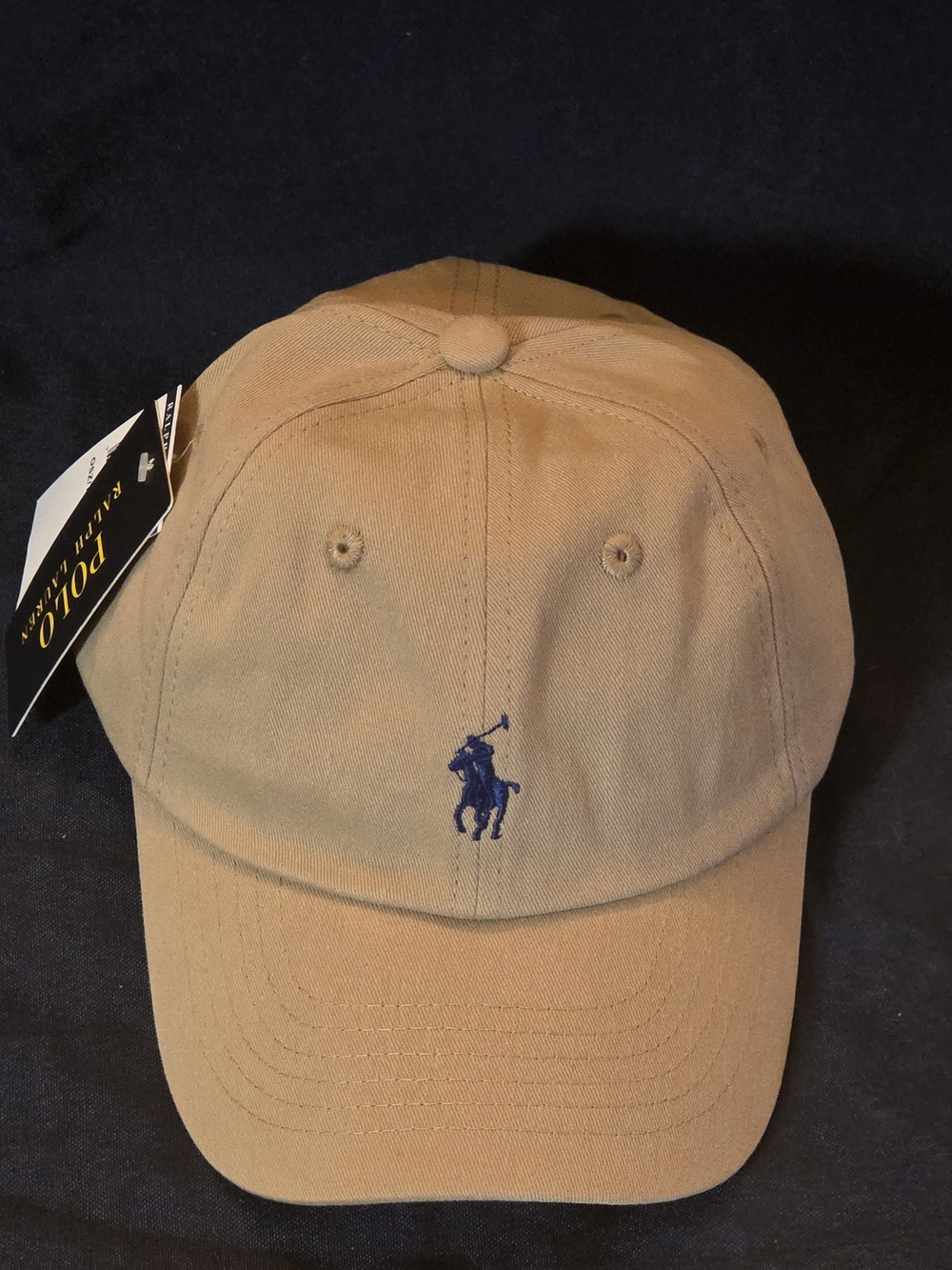 Polo by Ralph Lauren Khaki Baseball Cap with Navy Logo - Picture 4 of 5